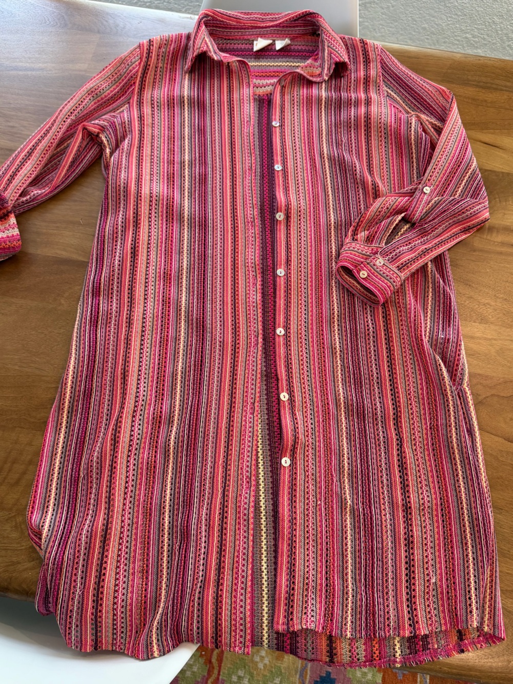 C&C California Pink & Peach Sheer Knit Button-Down Cover-Up - Size Medium